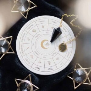 Pendelbräda/astrologihjul med Obsidian pendel